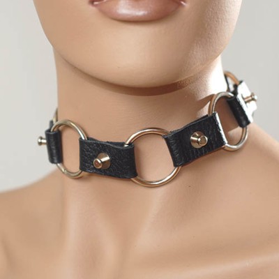 Ошейник чокер с кольцами из натуральной кожи